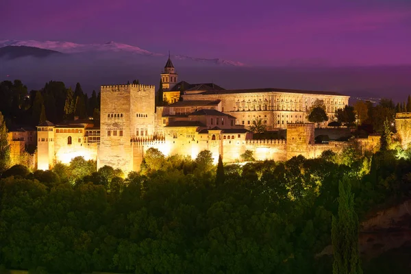 Alhambra Solnedgång Granada Spanien Från Albaicin — Stockfoto