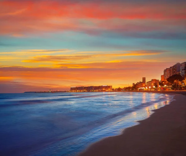 Alicante Skyline Sunset Postiguet Beach Spain — Stock Photo, Image