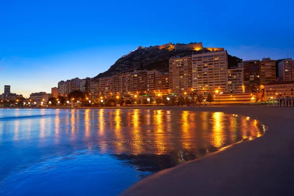 Postiguet Beach Spanya Batımında Alicante Manzarası — Stok fotoğraf