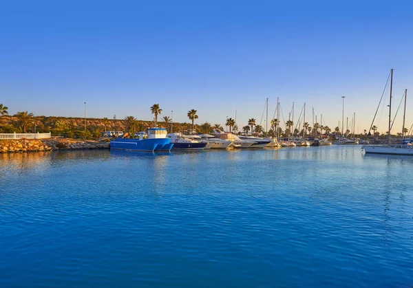 Guardamar Del Segura Marina Dunas Lodě Alicante Při Západu Slunce — Stock fotografie