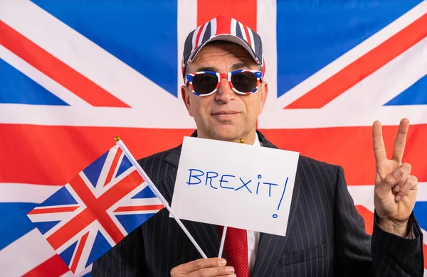 Brit férfi üzletember Brexit banner — Stock Fotó