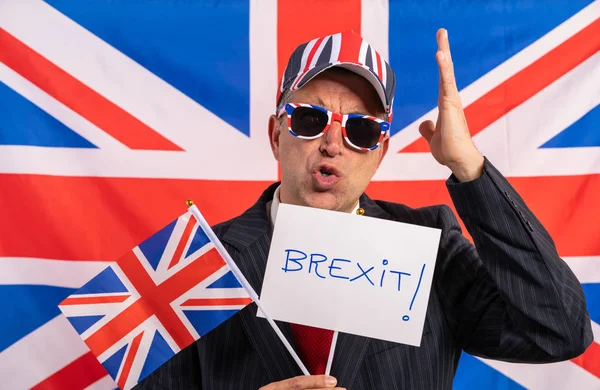 Brittisk manlig affärsman Brexit banner — Stockfoto
