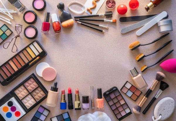 Cosmetics makeup lipstick eye shadows — Stock Photo, Image