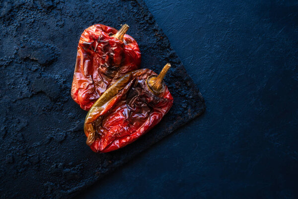 Roasted red peppers in black tray