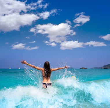 Ibiza plaj kız Balear su sıçrayan