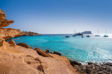 Ibiza Cala Comte conta beach Balearics clipart