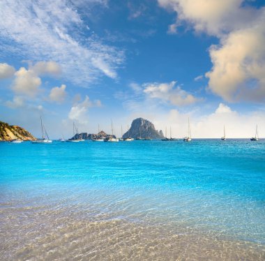 Ibiza cala d Hort with Es Vedra islet sunset clipart