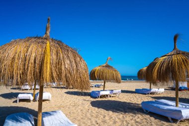 Ibiza Playa d En Bossa beach in Balearic Islands clipart