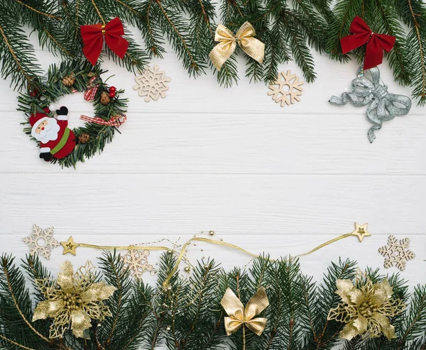 Fir Julgran Dekoration Med Glitter Trä Bakgrund Jul Bakgrund Det — Stockfoto