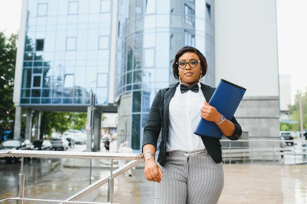 Happy Successful Professional Posing Office Building Young African American Business — Stock Photo, Image