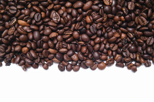 Word coffee made from coffee beans isolated on white background