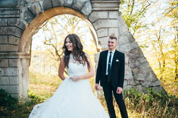 Sonbahar Parkında Gelin Damat Aşk Hayatı — Stok fotoğraf