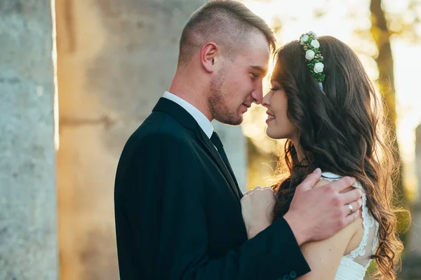 Noiva Noivo Parque Beijo Casal Recém Casados Noiva Noivo Casamento — Fotografia de Stock