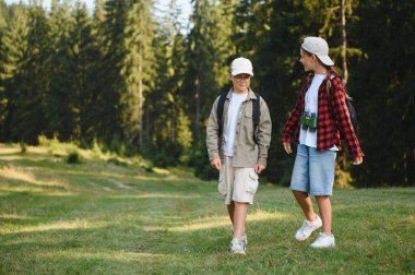 İki genç izci yemyeşil bir ormanda gezintiye çıkmışlar. Sırt çantaları ve dürbünleriyle maceraya ve keşfe hazırlar.