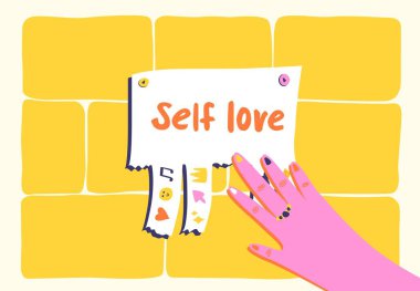 Kendini sevme hakkında renkli bir reklam. Vektör İllüstrasyonu