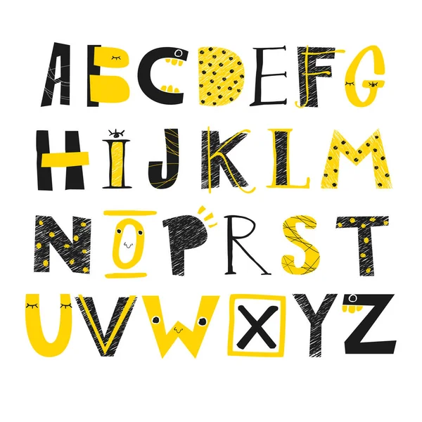 Alphabet Jaune Dessiné Main Illustration Vectorielle Drôle — Image vectorielle