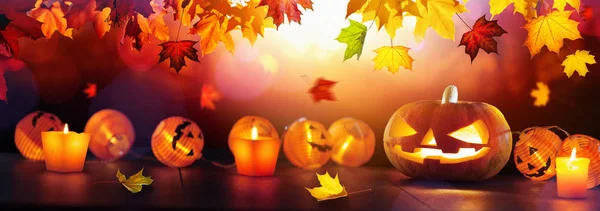 Fondo de otoño con calabazas de Halloween — Foto de Stock