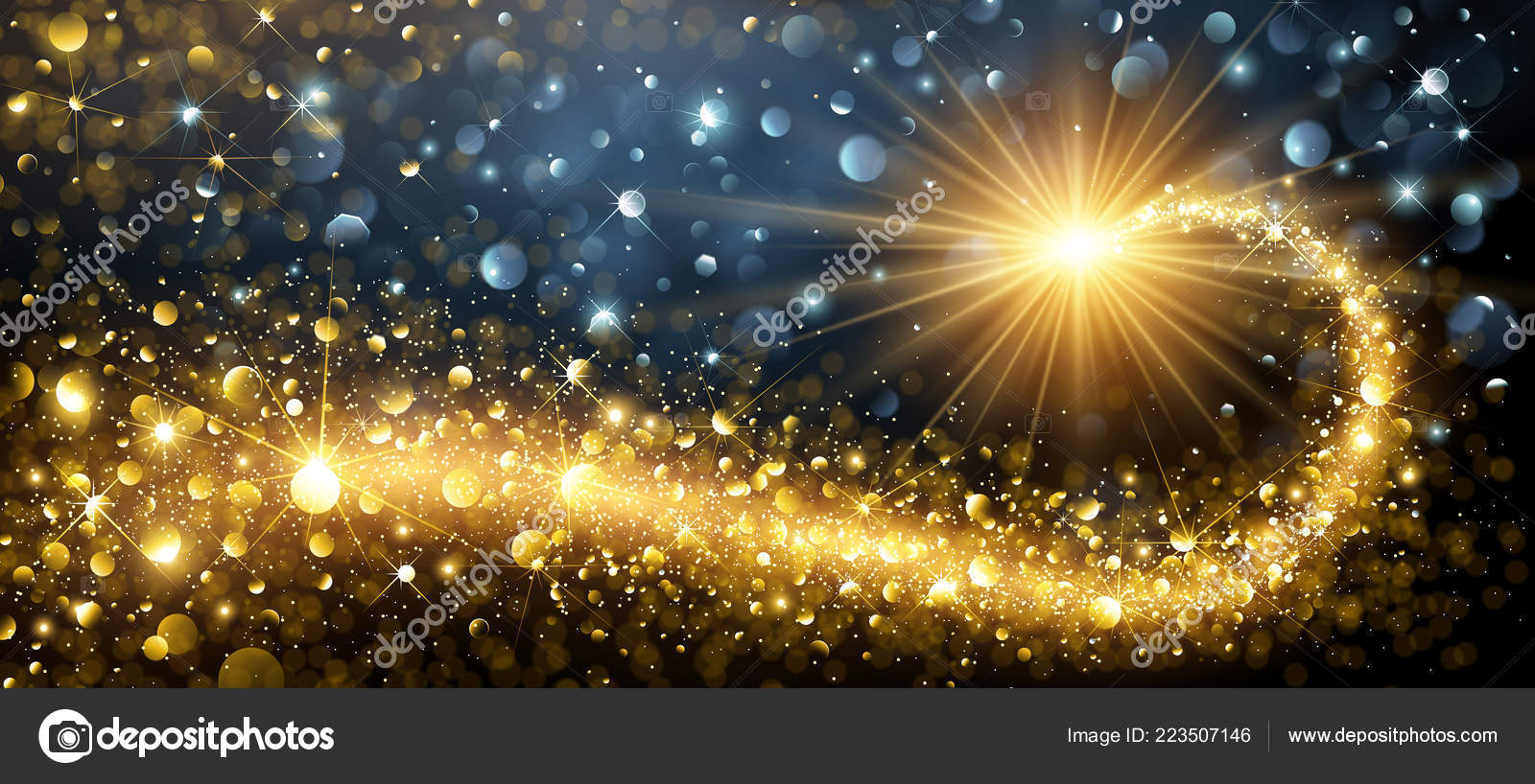 Fondo de Navidad con Estrella Mágica de Oro con Efectos Bokeh Vector de  stock #223507146 de ©-Baks-, image size:1600x818