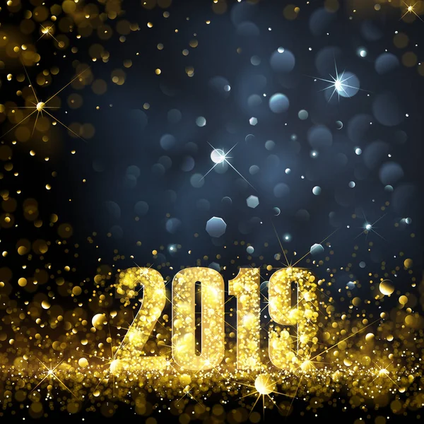 Happy New Year Banner with Gold 2019 Numbers — Stock Vector