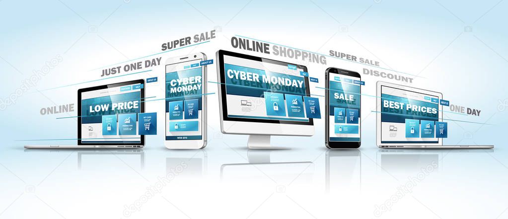  Cyber Monday Online Sale Web Design Concept. Vector