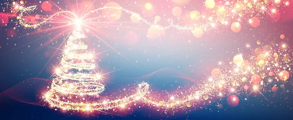 Magia dell'albero di Natale nei colori vivaci, sfondo di Capodanno. Vettore — Vettoriale Stock