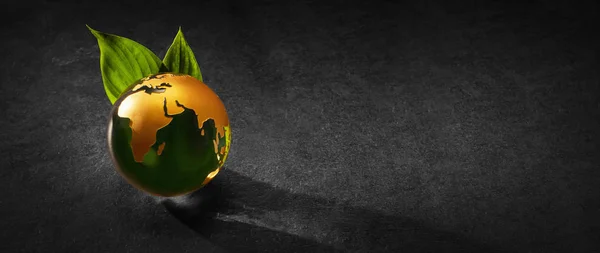 Planet Earth Green Leaves Dark Background Ecological Concept — ストック写真