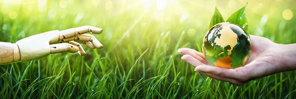 Salve a Terra. Planeta Verde em Suas Mãos. Conceito de Ambiente — Fotografia de Stock