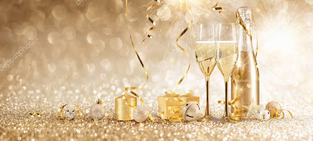 New Years Eve Celebration with Champagne and Confetti