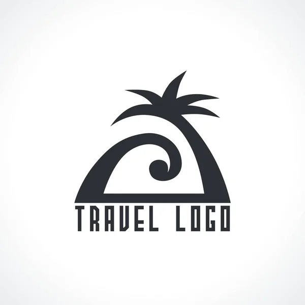 Logo Mit Palme Und Meereswelle Vektordesign — Stockvektor