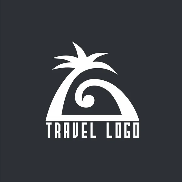 Logo Mit Palme Und Meereswelle Vektor Design Logo Für Reisebüro lizenzfreie Stockvektoren