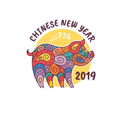 Domuz tebrik kartı vektör çizim 2019 yılı