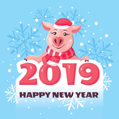 Domuz tebrik kartı vektör çizim 2019 yılı