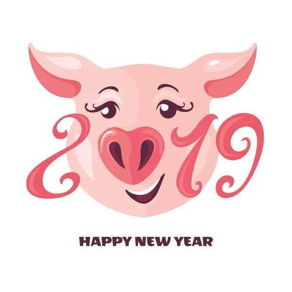 2019 Año Del Cerdo Tarjeta Felicitación Vector Ilustración — Vector de stock