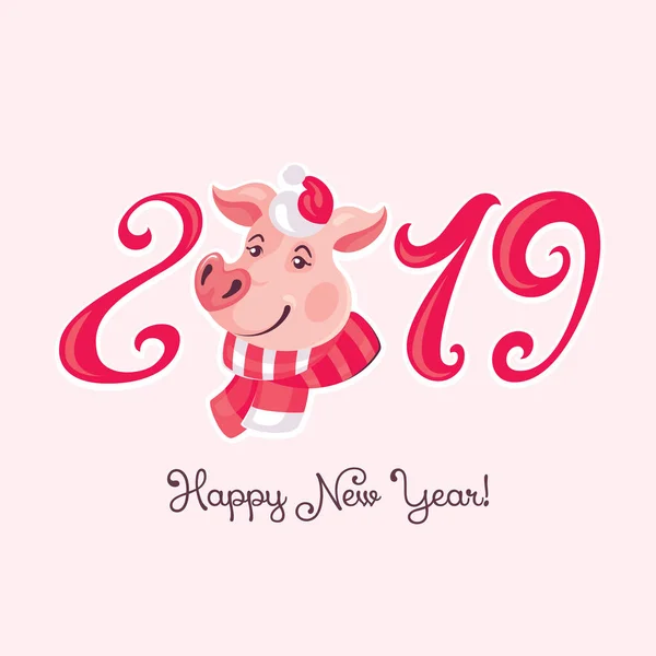 Illustration Vectorielle Carte Vœux Année Cochon 2019 — Image vectorielle