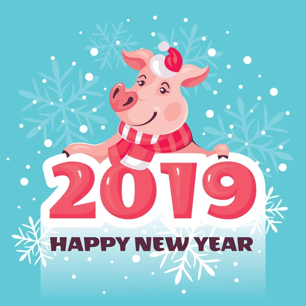 2019 Año Del Cerdo Tarjeta Felicitación Vector Ilustración — Vector de stock