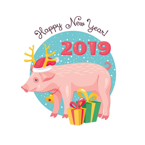 2019 Año Del Cerdo Tarjeta Felicitación Vector Ilustración — Vector de stock