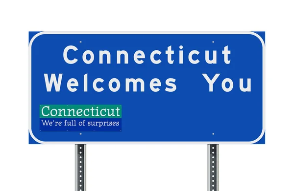 Ilustración Vectorial Del Connecticut Bienvenida Señal Tráfico Azul — Vector de stock