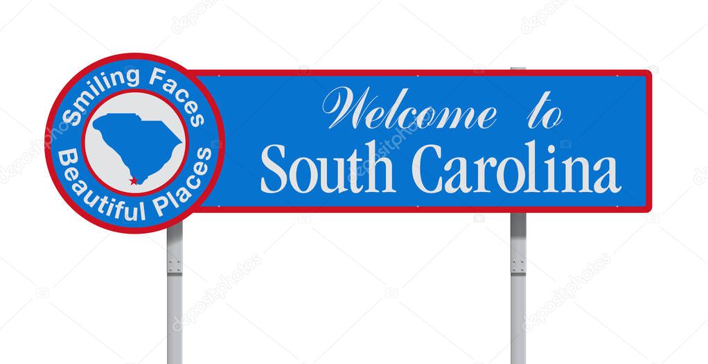 Vector illustration of the Welcome to South Carolina blue road sign