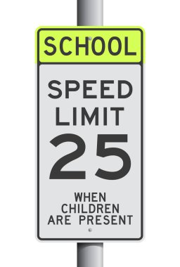 School Speed Limit road sign on post clipart