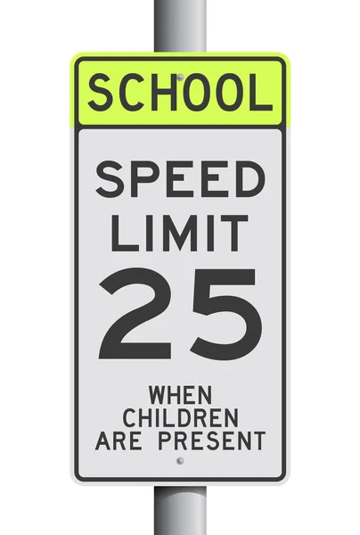 School Speed Limit Road Sign Post — Stock Vector