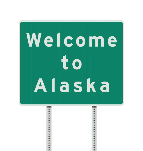 Illustrazione Vettoriale Del Cartello Stradale Verde Welcome Alaska — Vettoriale Stock