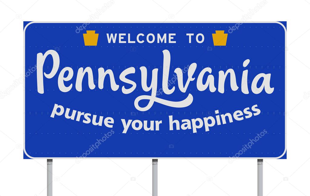 Vector illustration of the Welcome to Pennsylvania blue road sign