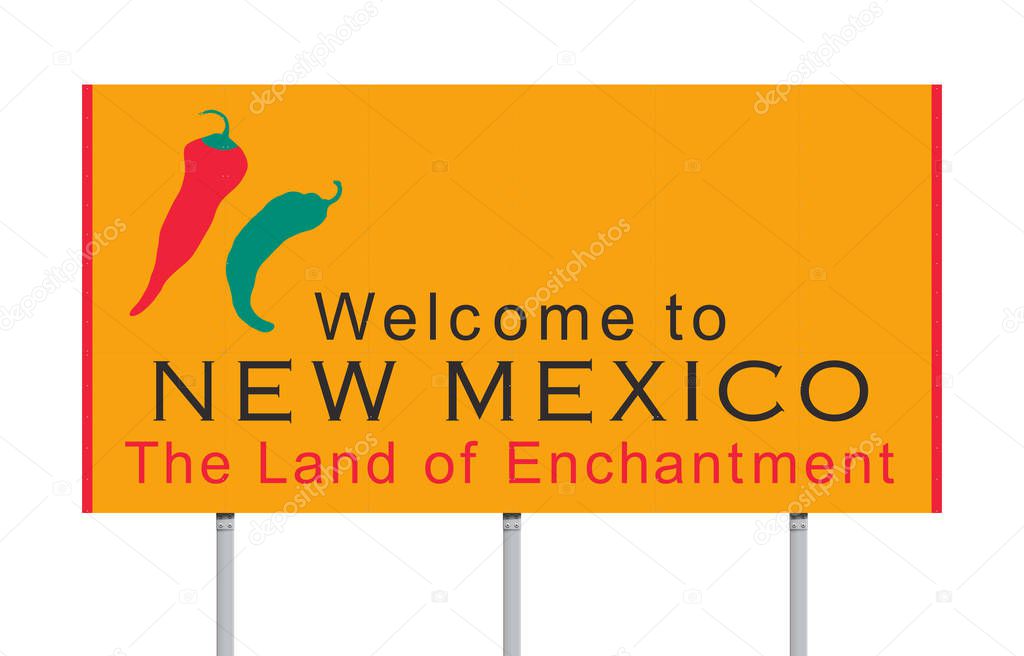 Vector illustration of the Welcome to New Mexico yellow road sign