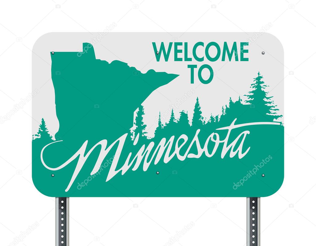 Vector illustration of the Welcome to Minnesota green and white road sign