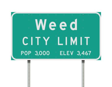 Vector illustration of the Weed City Limit green road sign