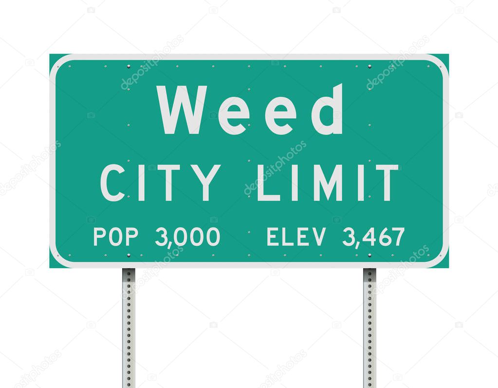 Vector illustration of the Weed City Limit green road sign
