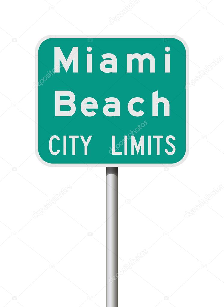 Vector illustration of the Miami Beach City Limits green road sign