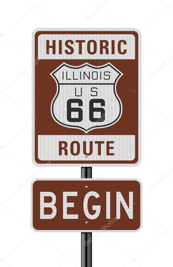 Vector illustration of the Historic Route 66 begin road sign