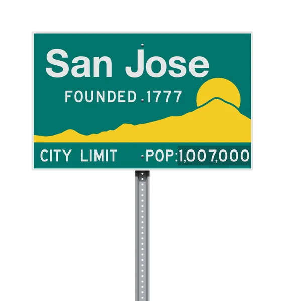 Vector Illustration San Jose City Limit Green Yellow Road Sign — Stock Vector