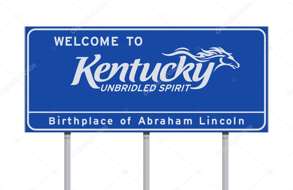 Vector illustration of the Welcome to Kentucky blue road sign